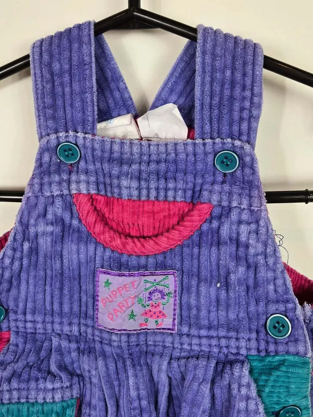 Vintage Angel Wear Kids 12 Purple Corduroy Patchwork Overalls Romper